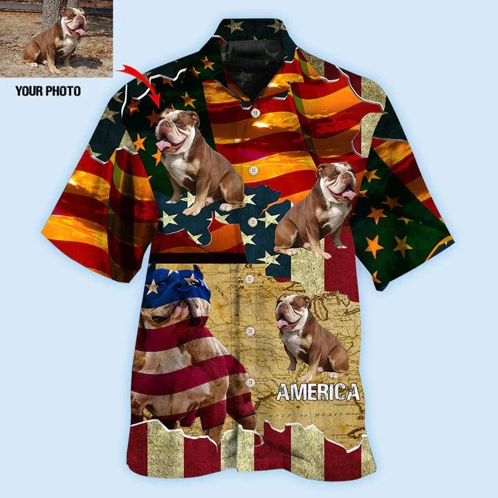English Bulldog Custom Aloha Hawaii Shirt - Custom Photo America Sunset Personalized Hawaiian Shirt For Summer - Perfect Gift For Dog Lovers, Friend, Family - Amzanimalsgift
