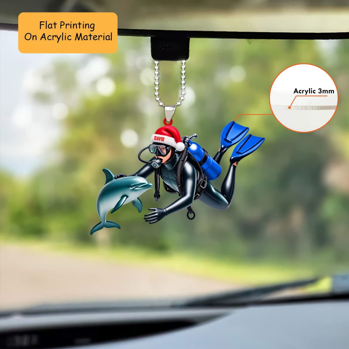 Personalized Scuba Diving Christmas Ornament, Ocean Explorer In Wetsuit Custom Gear, Custom Ornament Christmas Gift, Keychain Diving, Car Ornament Diving