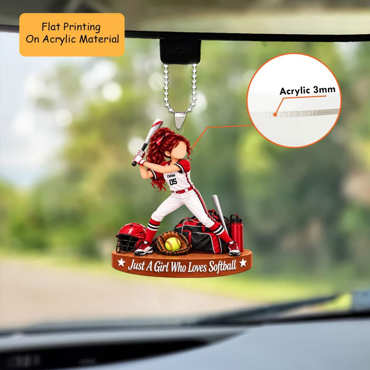 Personalized Softball Christmas Ornament, Just A Girl Who Loves Softball Swing Setup, Custom Ornament Christmas Gift, Keychain Softball, Car Ornament Softball