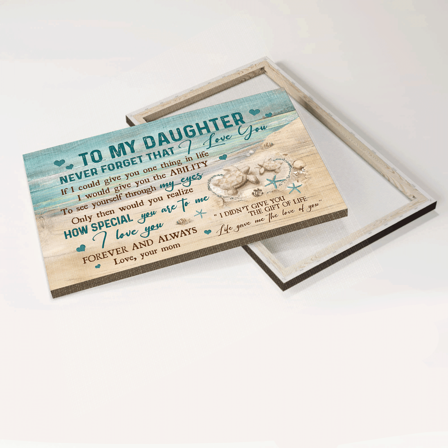Family Premium Wrapped Landscape Canvas - Mom to daughter, Sand turtle, Sand beach, Life gave me the love of you - Gift For Daughter - Amzanimalsgift
