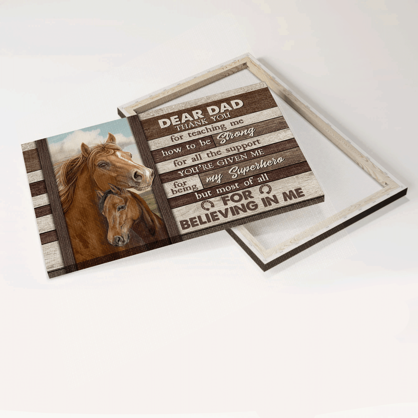 Family Premium Wrapped Landscape Canvas - Son To Dad, Brown Horses, Thank You For Teaching Me - Perfect Gift For Dad, Father's Day Gifts - Amzanimalsgift