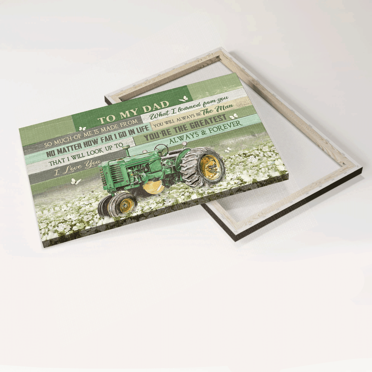 Family Premium Wrapped Landscape Canvas - Son To Dad, Old Tractor, White Flower Field, I Love You Always And Forever - Gift For Dad, Father's Day Gift - Amzanimalsgift