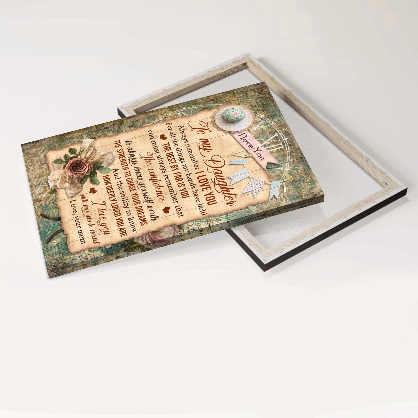 Family Premium Wrapped Portrait Canvas - To My Daughter, Rose, Vintage Painting, I Love You With My Whole Heart - Perfect Gift For Daughter - Amzanimalsgift