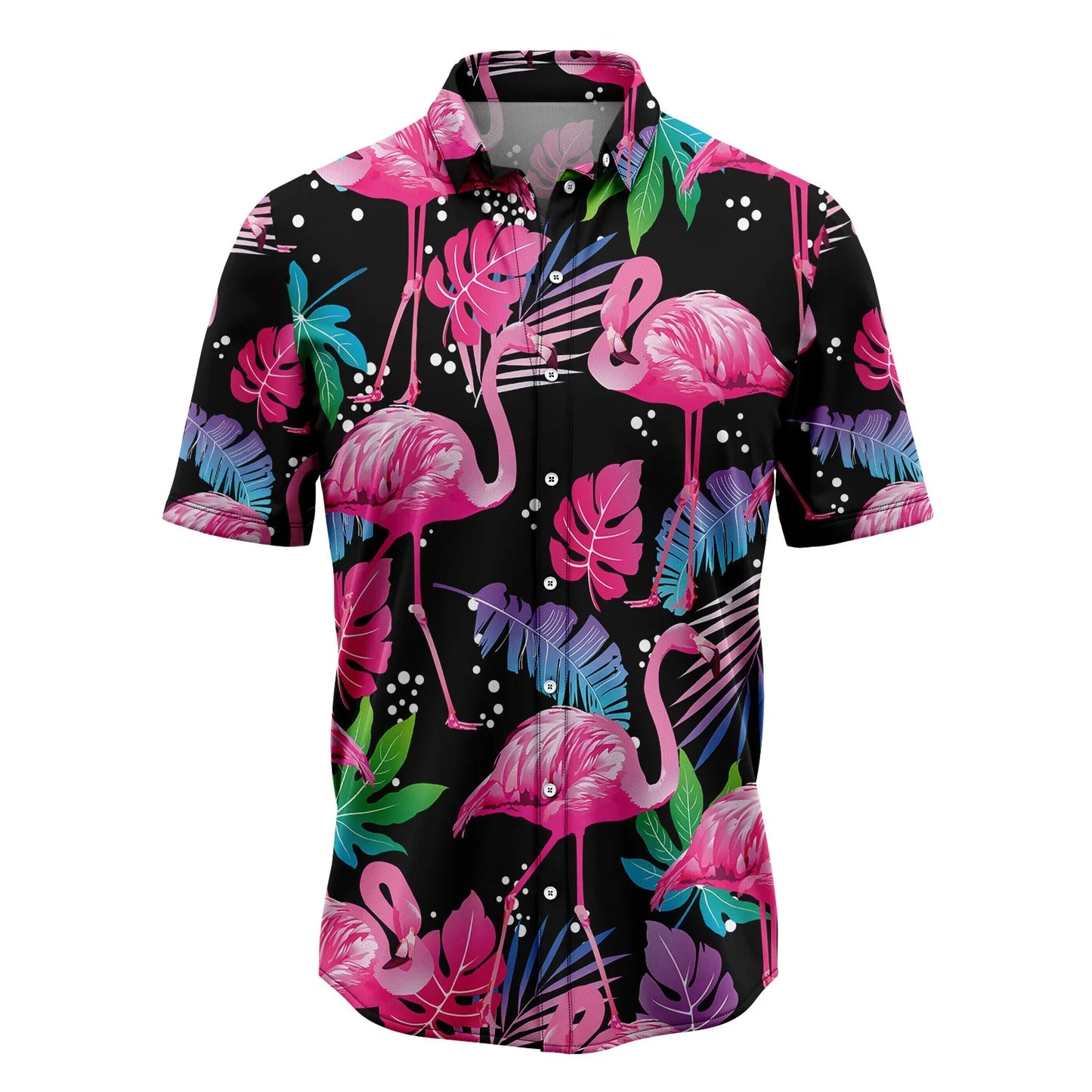 Flamingo Hawaiian Shirt, Colorful Leaf Summer Aloha Shirt For Men Women - Perfect Gift For Husband, Boyfriend, Friend, Family, Wife - Amzanimalsgift