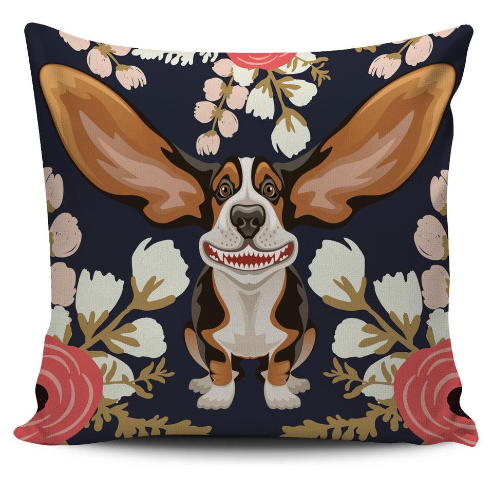 Floral Hound Dog Pillow, Dog Throw Pillows, Home Decor - Perfect Gift For Hound Dog Lover, Dog Mom, Dog Dad - Amzanimalsgift
