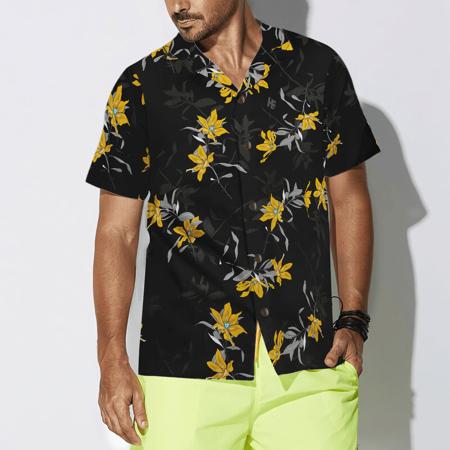 Floral Yellow Flower Black Hawaiian Shirt, Colorful Summer Aloha Shirt For Men Women, Perfect Gift For Friend, Team, Family - Amzanimalsgift