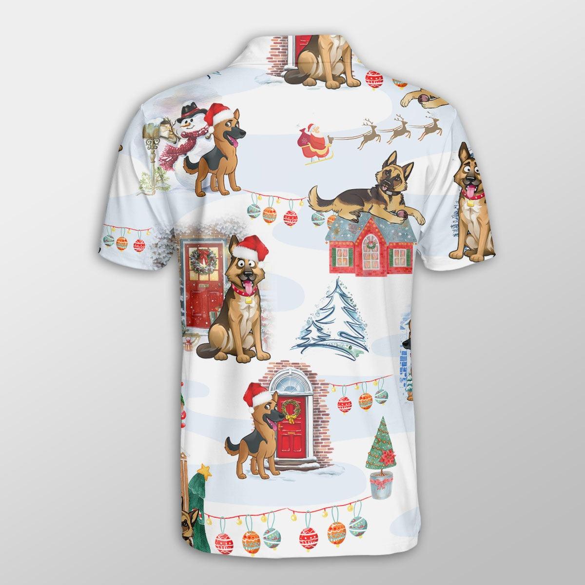 German Shepherd Men Polo Shirts - German Shepherd Christmas Red Door Dog Button Shirts For Men - Perfect Gift For German Shepherd Lovers, Christmas Gifts - Amzanimalsgift