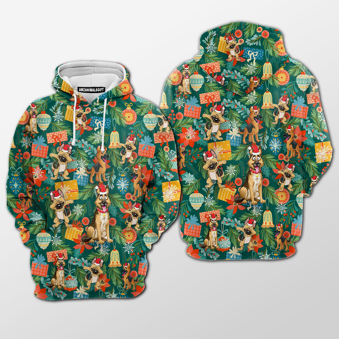 German Shepherd Poinsettia Mistletoe Christmas Premium Pullover Hoodie For Men & Women, Perfect Gift And Outfit For Christmas, Dog Mom Dad