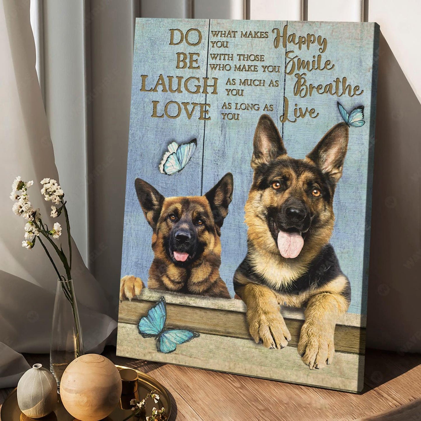 German Shepherd Portrait Canvas, Happy Smile Breathe Canvas, Wall Decor Visual Art - Perfect Gift For German Shepherd Owner, Dog Lovers - Amzanimalsgift