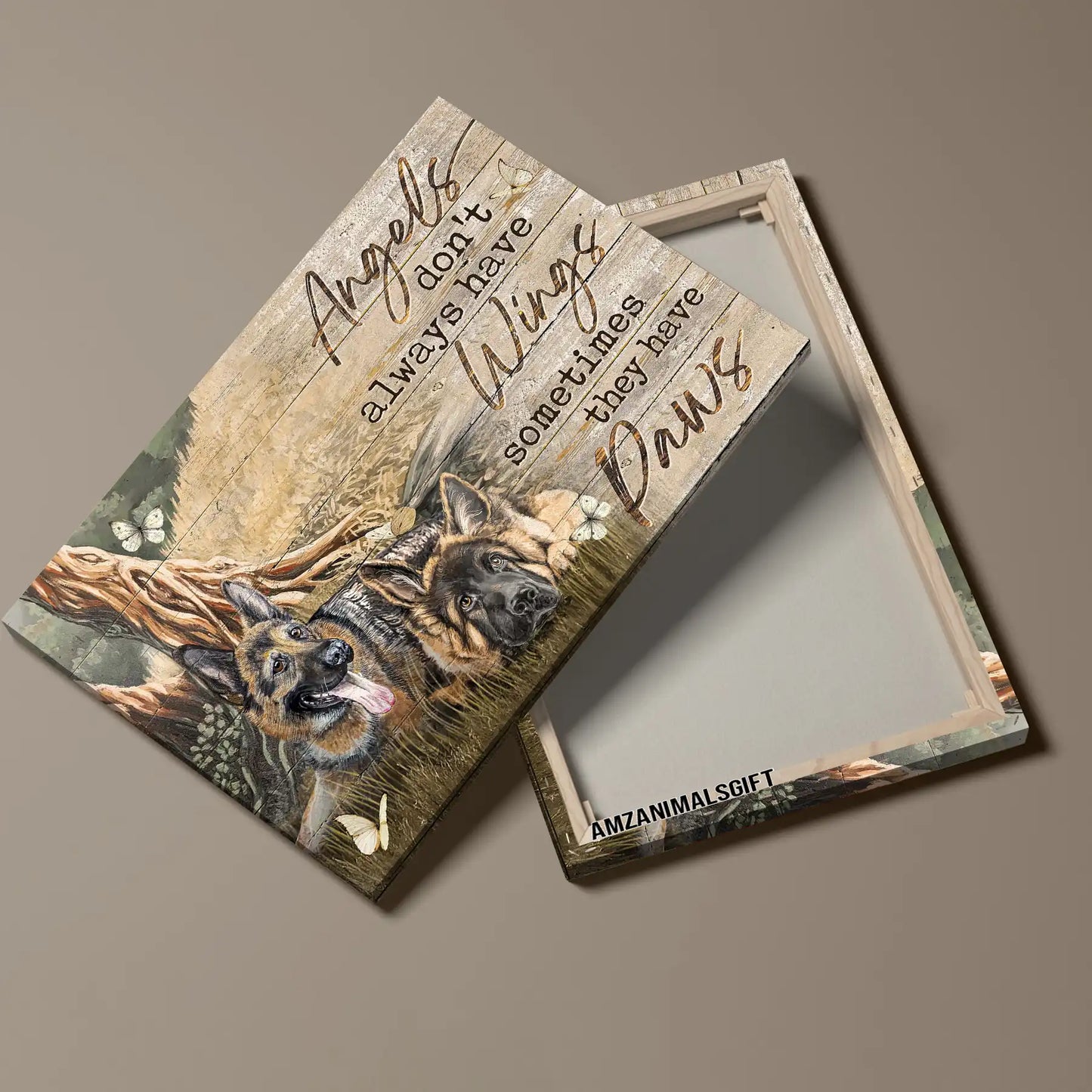 German Shepherd Premium Wrapped Landscape Canvas - German Shepherd, Under The Tree, Angels Don't Always Have Wings - Memorial Gifts For Dog Lovers - Amzanimalsgift