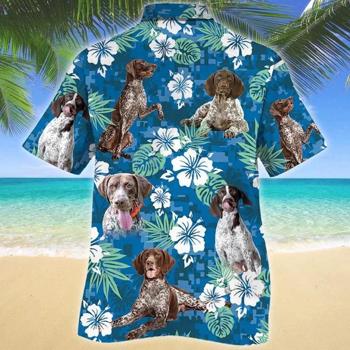 German Shorthaired Pointer Hawaiian Shirt - Funny German Shorthaired Pointer Dog Lovers Blue Camouflage Style Hawaiian Shirt - Perfect Gift For Friend, Family - Amzanimalsgift
