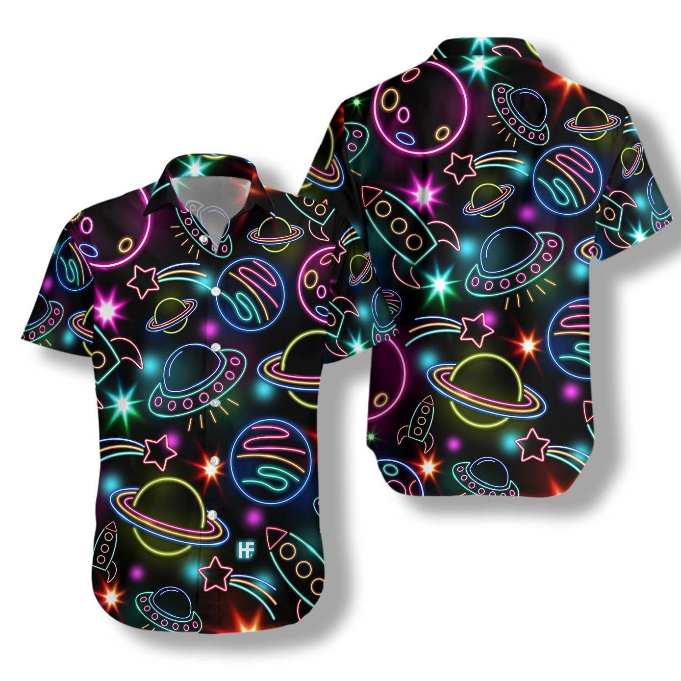 Glowing Space With Rainbow Star Hawaiian Shirt, Colorful Summer Aloha Shirt For Men Women, Perfect Gift For Husband, Wife, Friend, Family - Amzanimalsgift