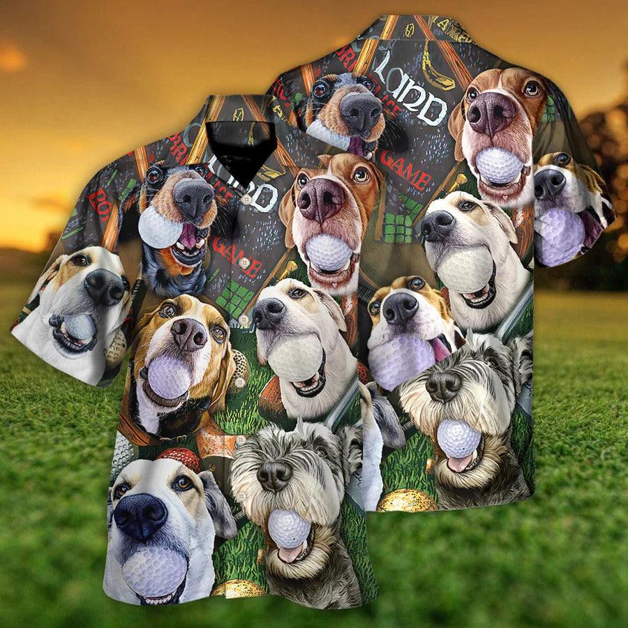 Gof Hawaiian Shirts - Golf Beach Sports, Cute Dogs Beach Hawaiian Shirt For Summer - Perfect Gift For Men, Golfer, Dog Lovers - Amzanimalsgift