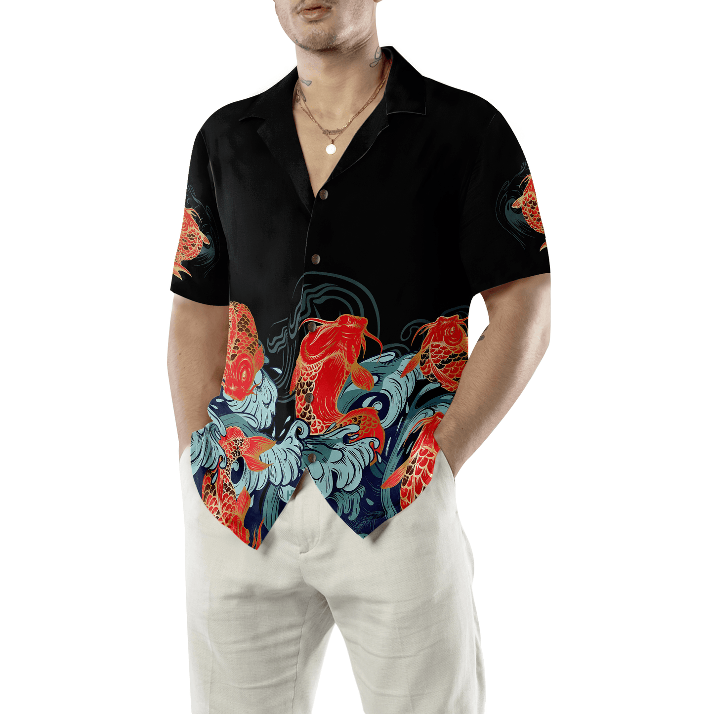 Golden Koi Fish Aloha Hawaiian Shirt For Summer, Colorful Shirt For Men Women, Perfect Gift For Friend, Team, Family - Amzanimalsgift