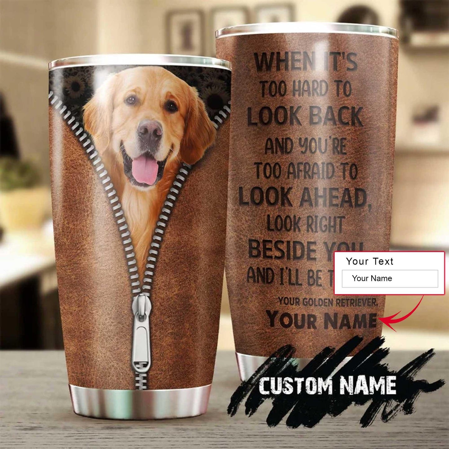 Golden Retriever Personalized Tumbler - When Its Too Hard To Look Back Personalized Tumbler - Perfect Gift For Golden Retriever Lover, Friend, Family - Amzanimalsgift
