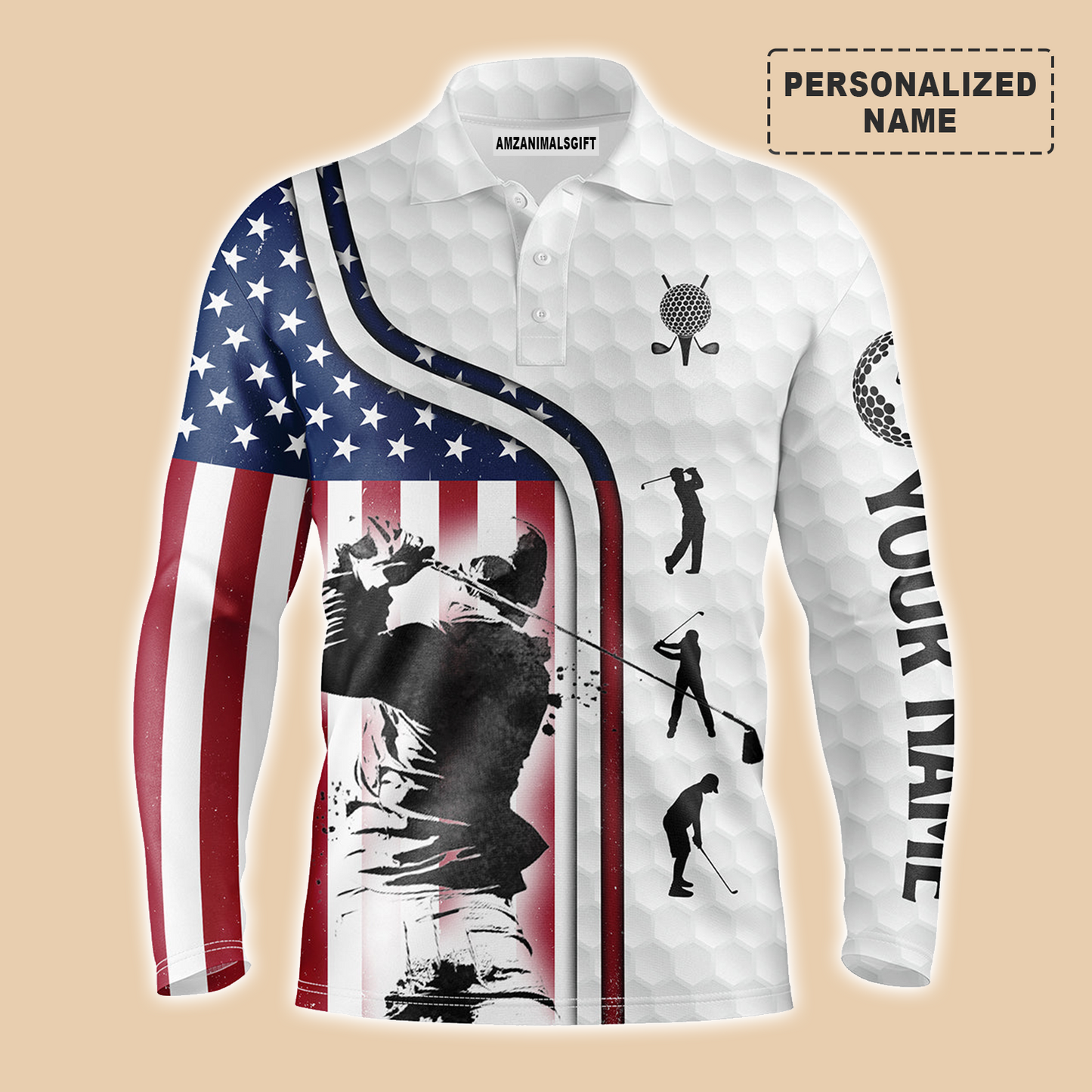 Golf Custom Name Men Polo Shirt - Red White Blue American Flag Patriotic 4th Of July Men Polo Shirt - Personalized Best Gift For Golf Lover, Team, Golfer