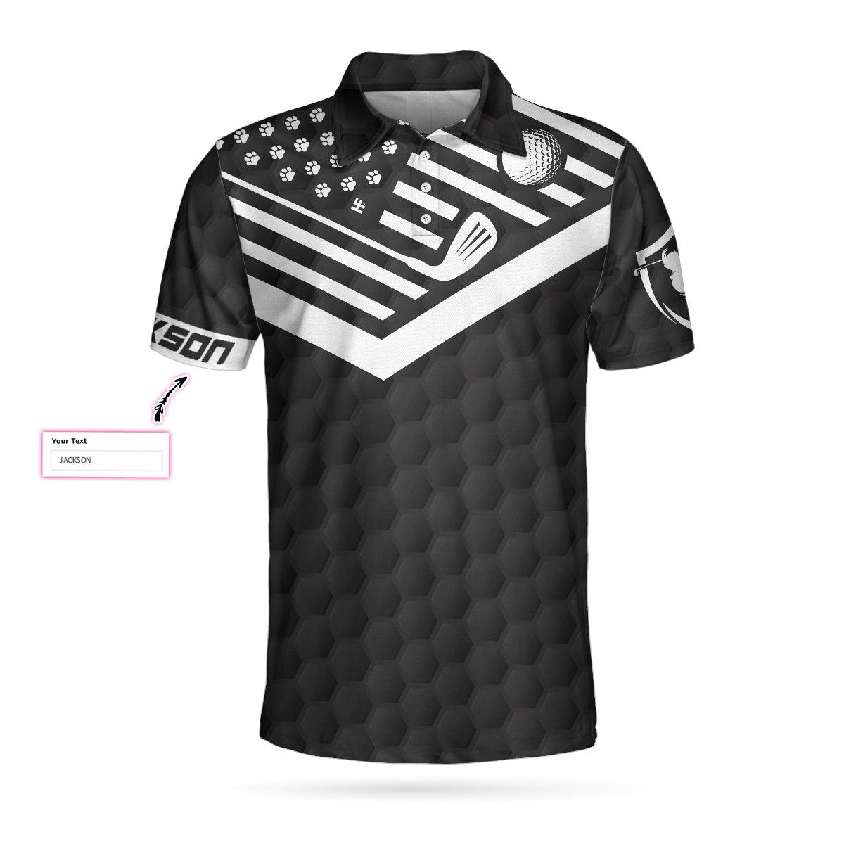 Golf Customized Name Men Polo Shirt, Best Pug Dad Ever Golfer, Personalized Black American Flag Golf Polo Shirt - Gift For Golfers, Pug Lovers - Amzanimalsgift