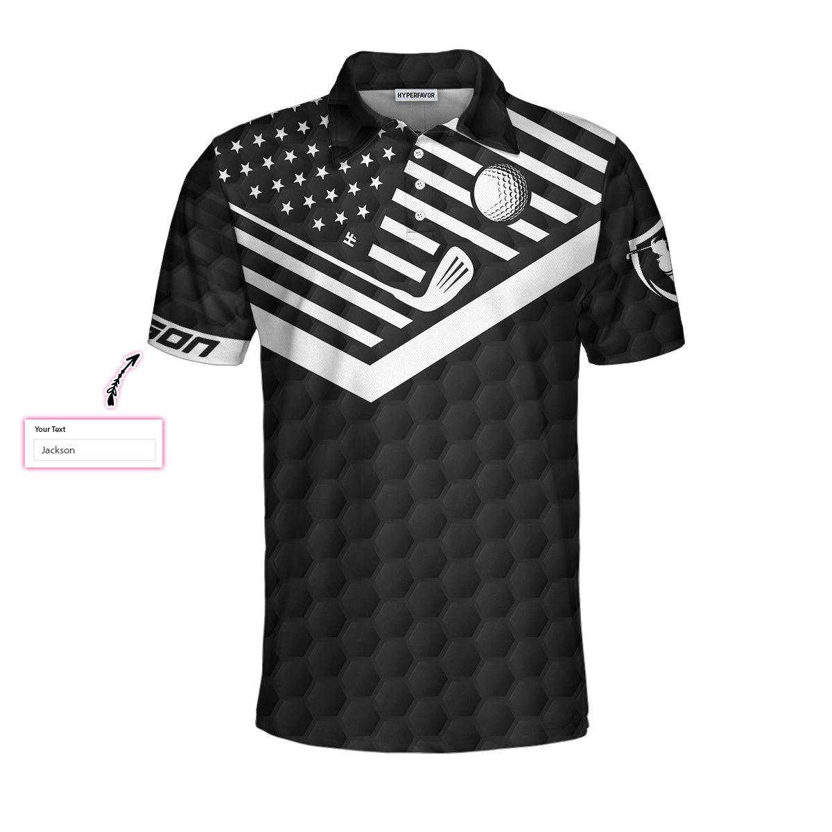 Golf Customized Name Men Polo Shirt, Black And White American Flag, Golfer Grip It Rip It Sip It Polo Shirt, Personalized Gift For Golfers, Golf Lovers - Amzanimalsgift