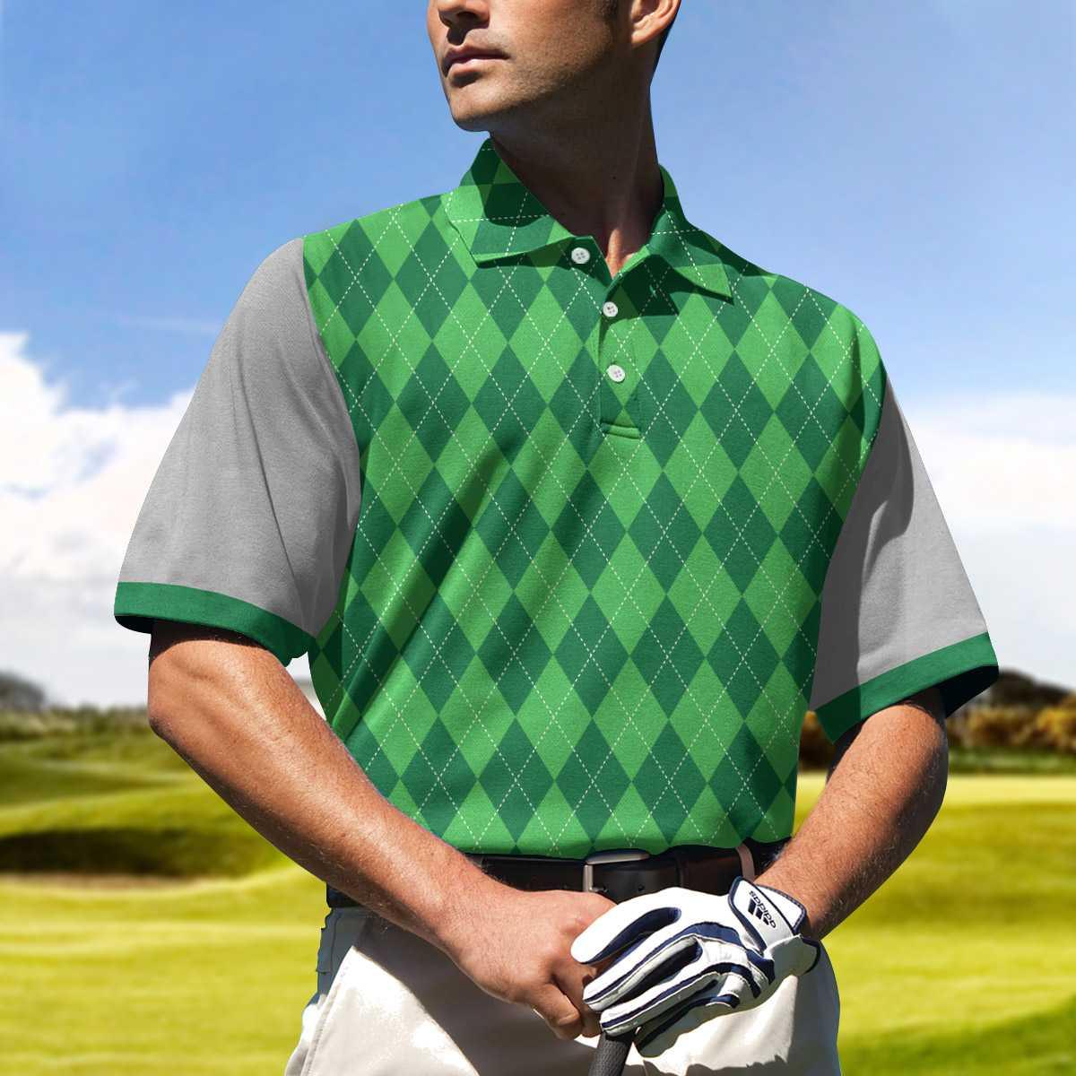 Golf Customized Name Men Polo Shirt, Green Argyle Pattern Golf Polo Shirt For Men, Personalized Golf Polo Shirt Name 19TH Hole - Gift For Golfers, Golf Lovers - Amzanimalsgift