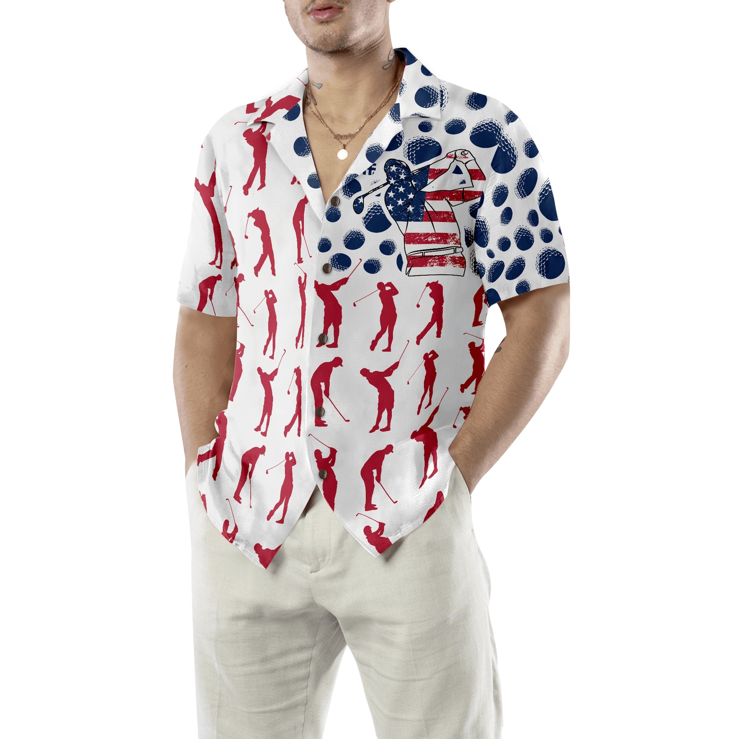 Golf Hawaiian Shirt American Flag Pose, Colorful Summer Aloha Hawaiian Shirt For Men Women, Gift For Friend, Family, Husband, Wife, Golf Lovers, Golfer - Amzanimalsgift