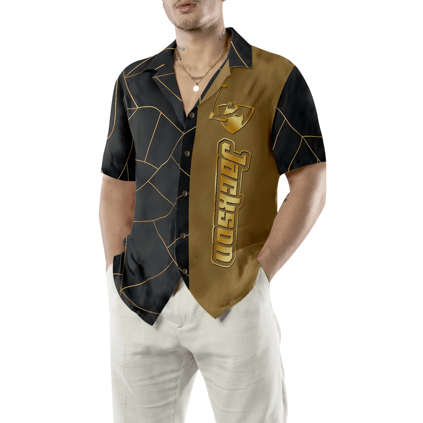 Golf Hawaiian Shirt Custom Name, Golden Lines Pattern, Colorful Summer Personalized Aloha Hawaiian Shirt For Men Women, Gift For Friend, Golf Lovers - Amzanimalsgift