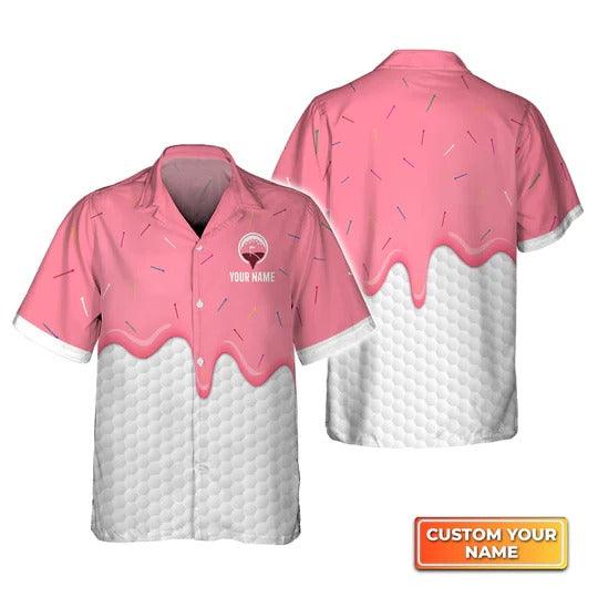 Golf Hawaiian Shirt Custom Name, Personalized Ice Cream Melting On Golf Ball Cone Aloha Hawaiian Shirt For Summer - Perfect Gift For Golf Lovers, Golfers - Amzanimalsgift