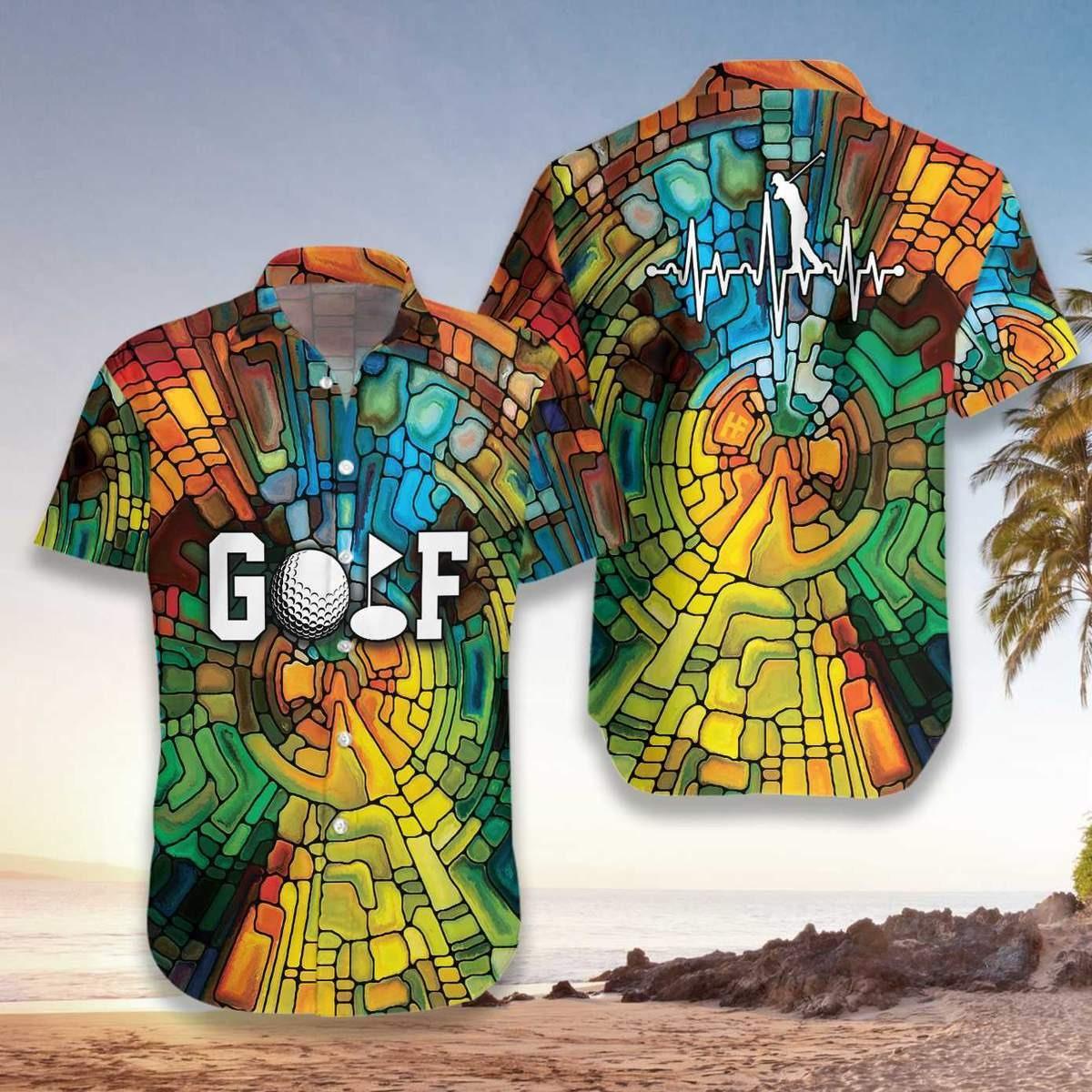 Golf Hawaiian Shirt, Golf Heartbeat Watercolor Golf Aloha Hawaiian Shirts For Men and Women - Gift For Friend, Family, Golfer - Amzanimalsgift