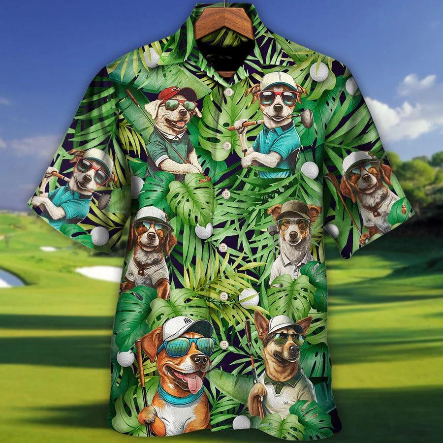Golf Hawaiian Shirts - Dog Playing Golf Aloha Shirts, Are You Looking At My Putt Tropical Leaves Hawaiian Shirt - Perfect Gift For Men, Golfers, Dog Lovers - Amzanimalsgift