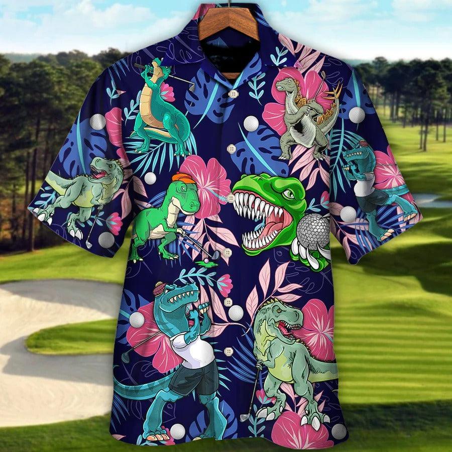 Golf Hawaiian Shirts - Funny Dinosaur Playing Golf Aloha Shirts, Back Nines Matter Tropical Floral Hawaiian Shirt - Perfect Gift For Men, Golfers, Golf Lovers - Amzanimalsgift