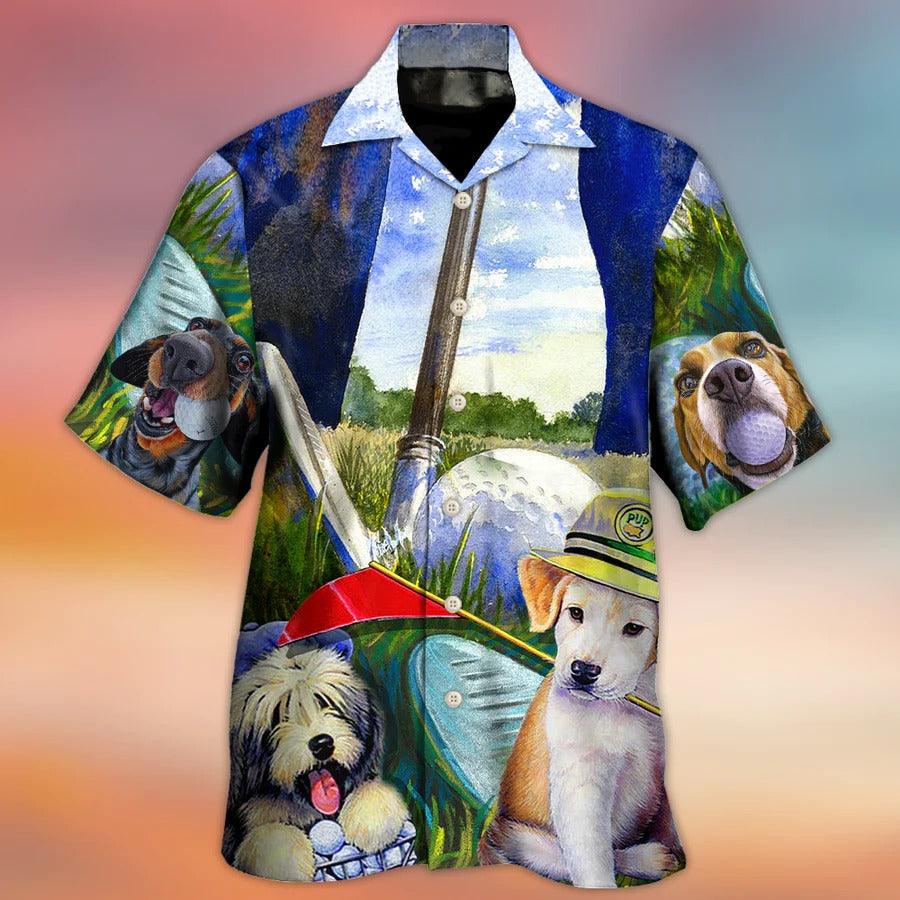 Golf Hawaiian Shirts - Golf Dog Funny Lover Golf Art Style Hawaiian Shirt - Perfect Gift For Men, Dog Lovers, Golfers - Amzanimalsgift