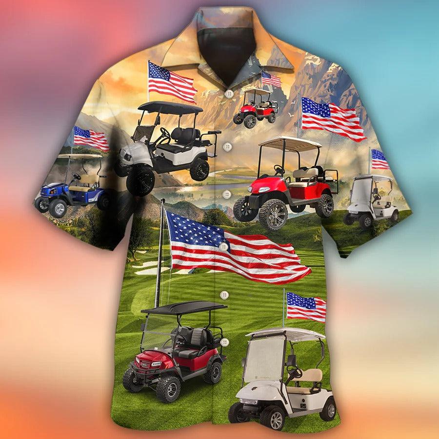 Golf Hawaiian Shirts - Independence Day, American Flag, Club Car Hawaiian Shirt - Perfect Gift For Men, Golfers, Happy 4th Of July - Amzanimalsgift