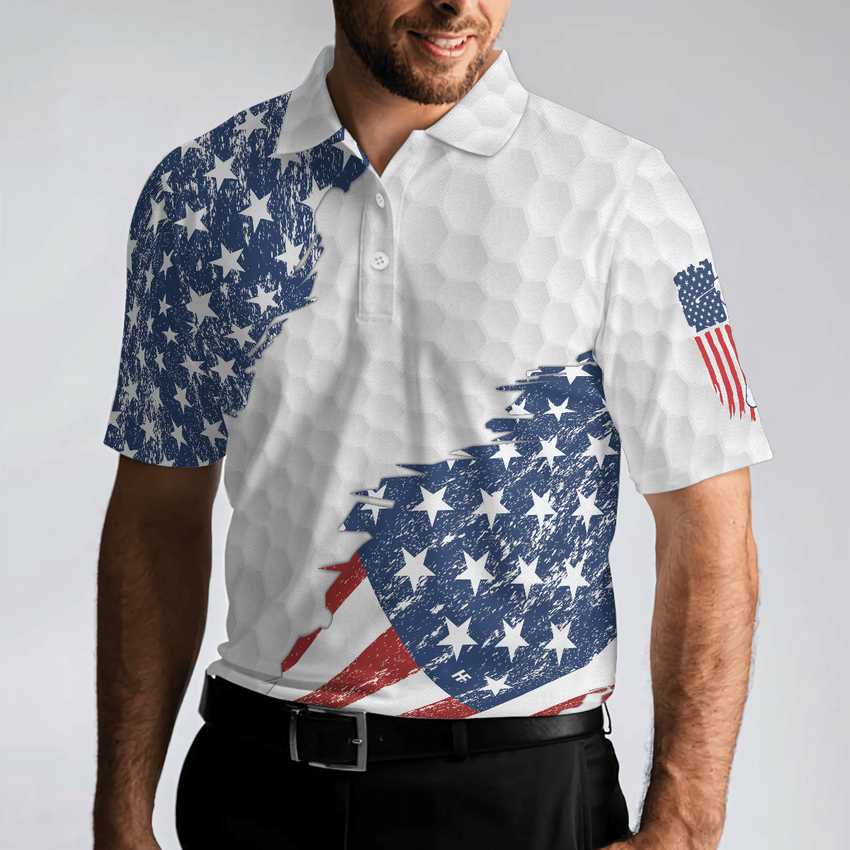 Golf Men Polo Shirt, American Flag Ripped, Simple American Golf Polo Shirt For Men - Best Gift Idea For American Golfers, Golf Lovers - Amzanimalsgift
