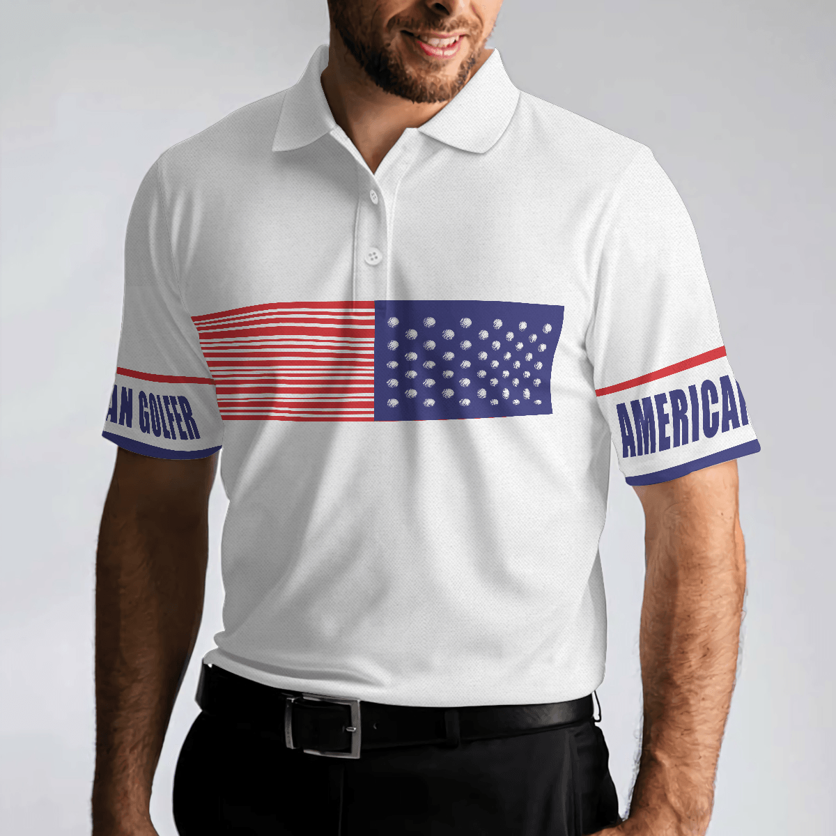 Golf Men Polo Shirt, American Golfer, Strips Barcode American Flag Polo Shirt For Men - Best Gift For Golfers, Golf Lovers - Amzanimalsgift