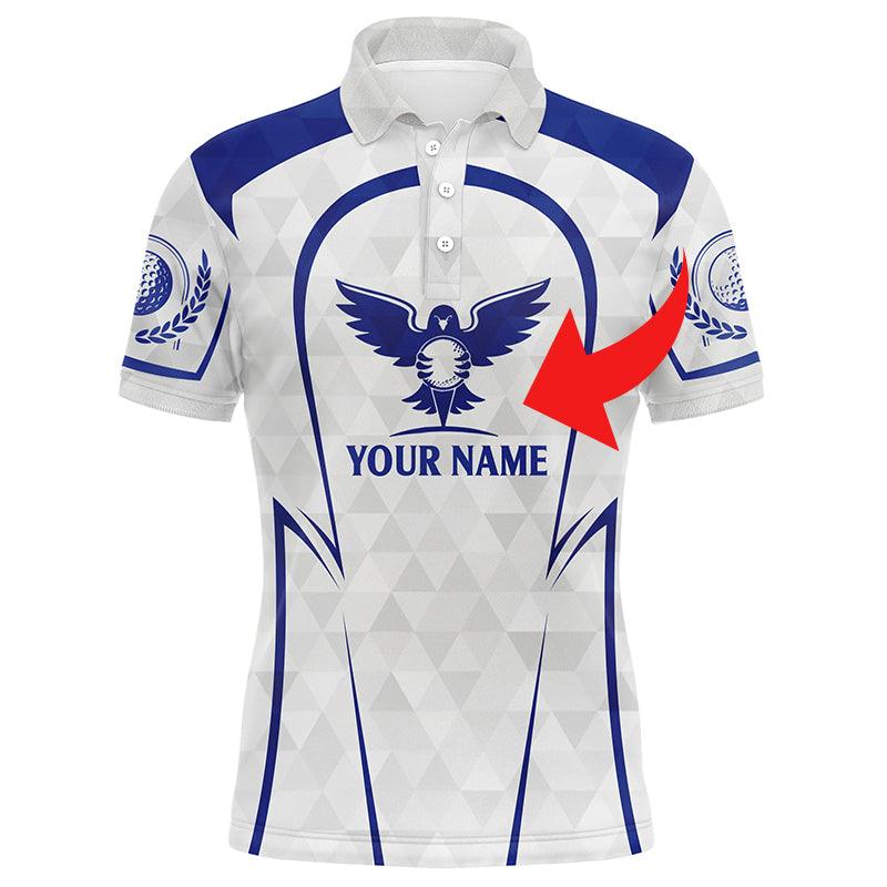 Golf Men Polo Shirt - Golf Clubs Custom Name And Logo Blue & White Apparel - Personalized Gift For Golf Lover, Team, Husband, Boyfriend, Men - Amzanimalsgift