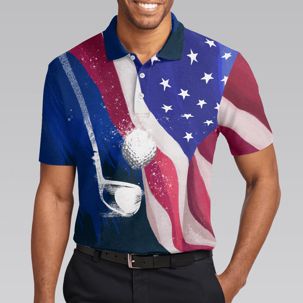 Golf Men Polo Shirt, Watercolor American Flag Short Sleeve Men Polo Shirt - Perfect Gift For Men, Golfers - Amzanimalsgift