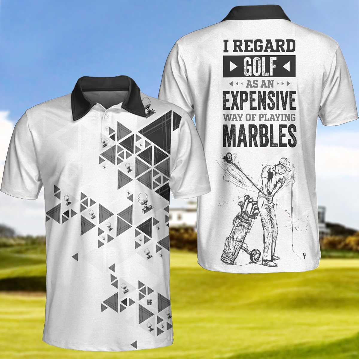 Golf Men Polo Shirts, Black And White Golf Polo Shirt, I Regard Golf As An Expensive Way Polo Shirt, Best Golf Shirt For Men, Golfers, Golf Lovers - Amzanimalsgift