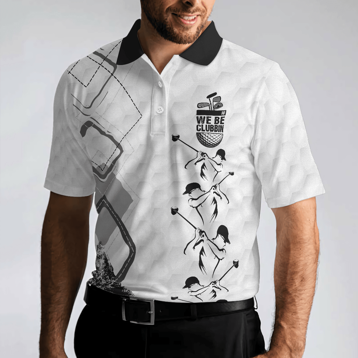 Golf Men Polo Shirts - We Be Clubbin Golf Pattern White Background Men Polo Shirts, Best Golf Shirt For Men - Perfect Gift For Men, Golfers - Amzanimalsgift
