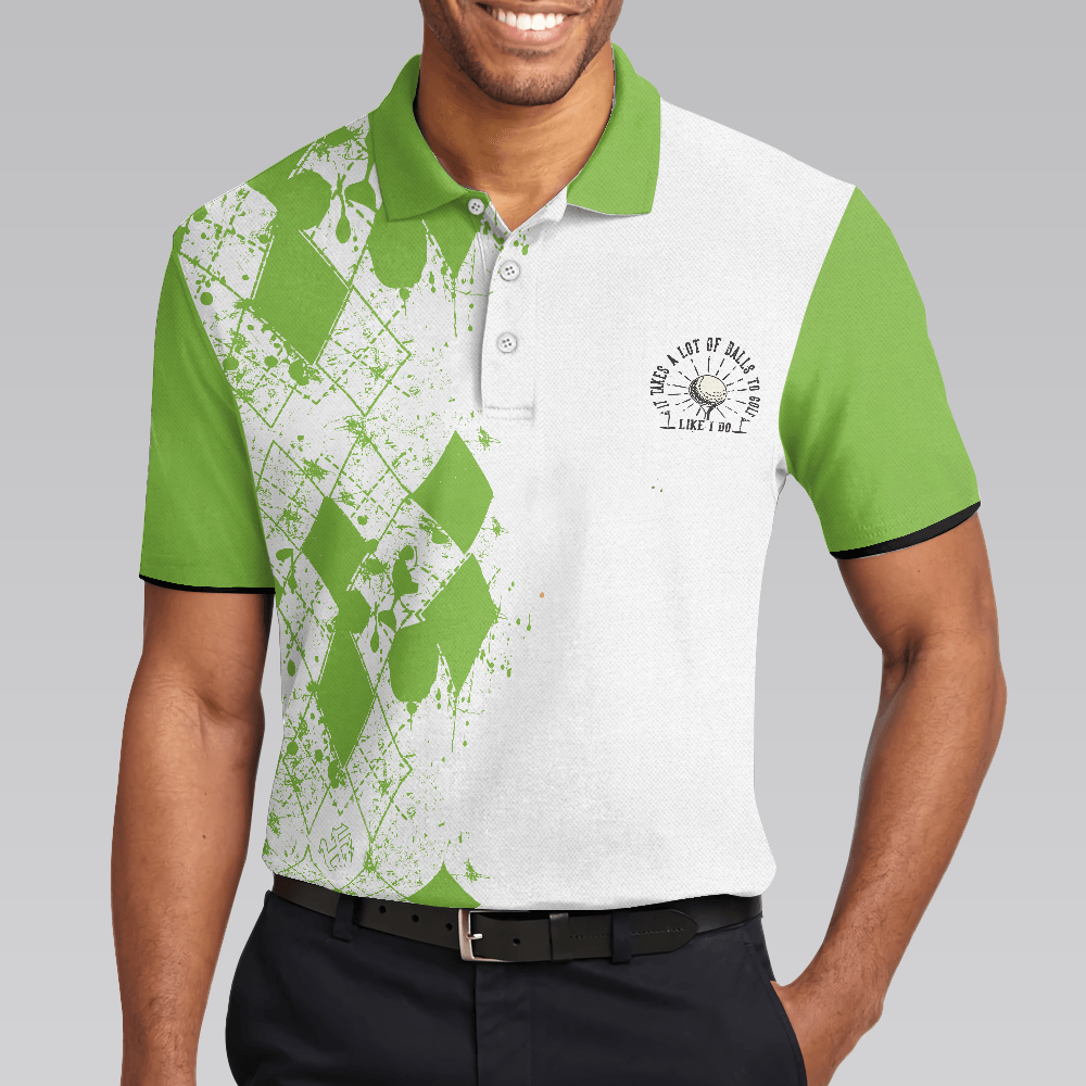 Golf Men Polo Shirts - White And Green Argyle Pattern Life Like A Golf Hole In One Is Perfect Men Polo Shirts - Perfect Gift For Men, Golfers - Amzanimalsgift