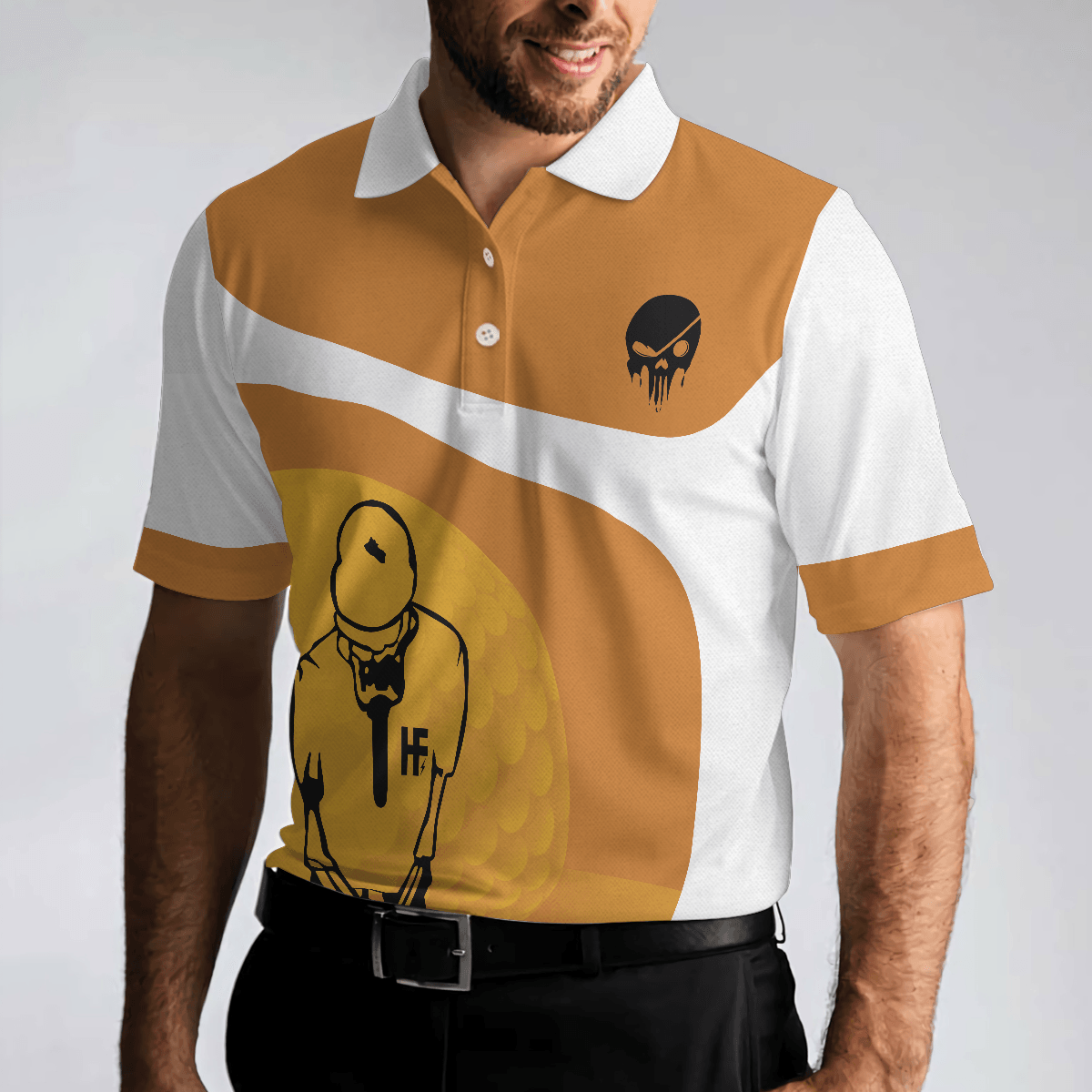 Golf Men Polo Shirts - Your Hole Is My Goal Skull Polo Shirt, Light Brown Skeleton Golfer Polo Shirt, Best Golf Shirt For Men - Perfect Gift For Men - Amzanimalsgift