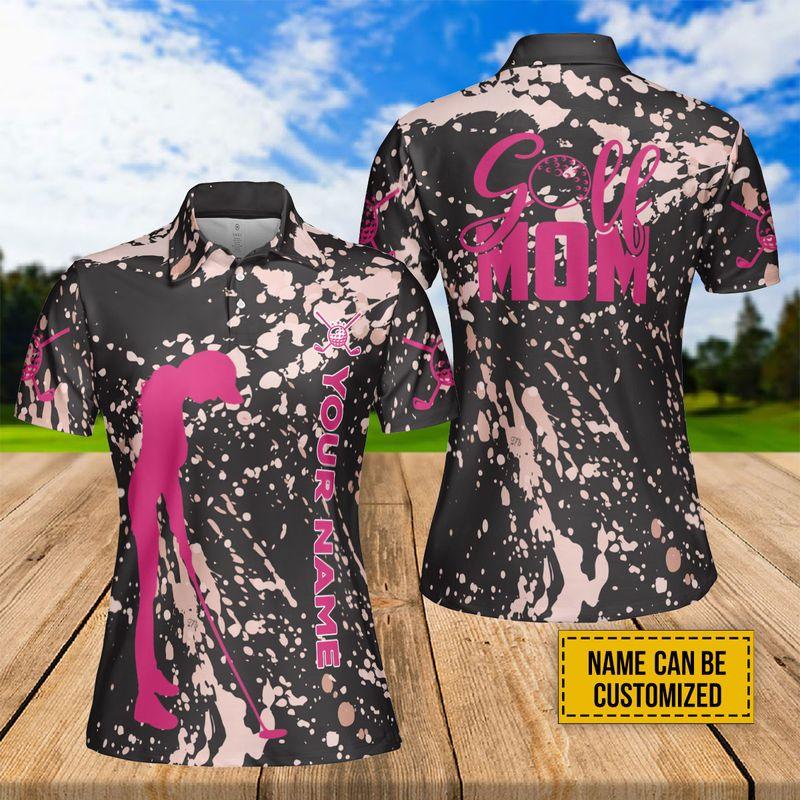 Golf Mom Custom Name Women Polo Shirt, Ink Splash Pattern Personalized Polo Shirt Perfect Gift Sport For Mother's Day, Mama, Women, Team Golfer - Amzanimalsgift
