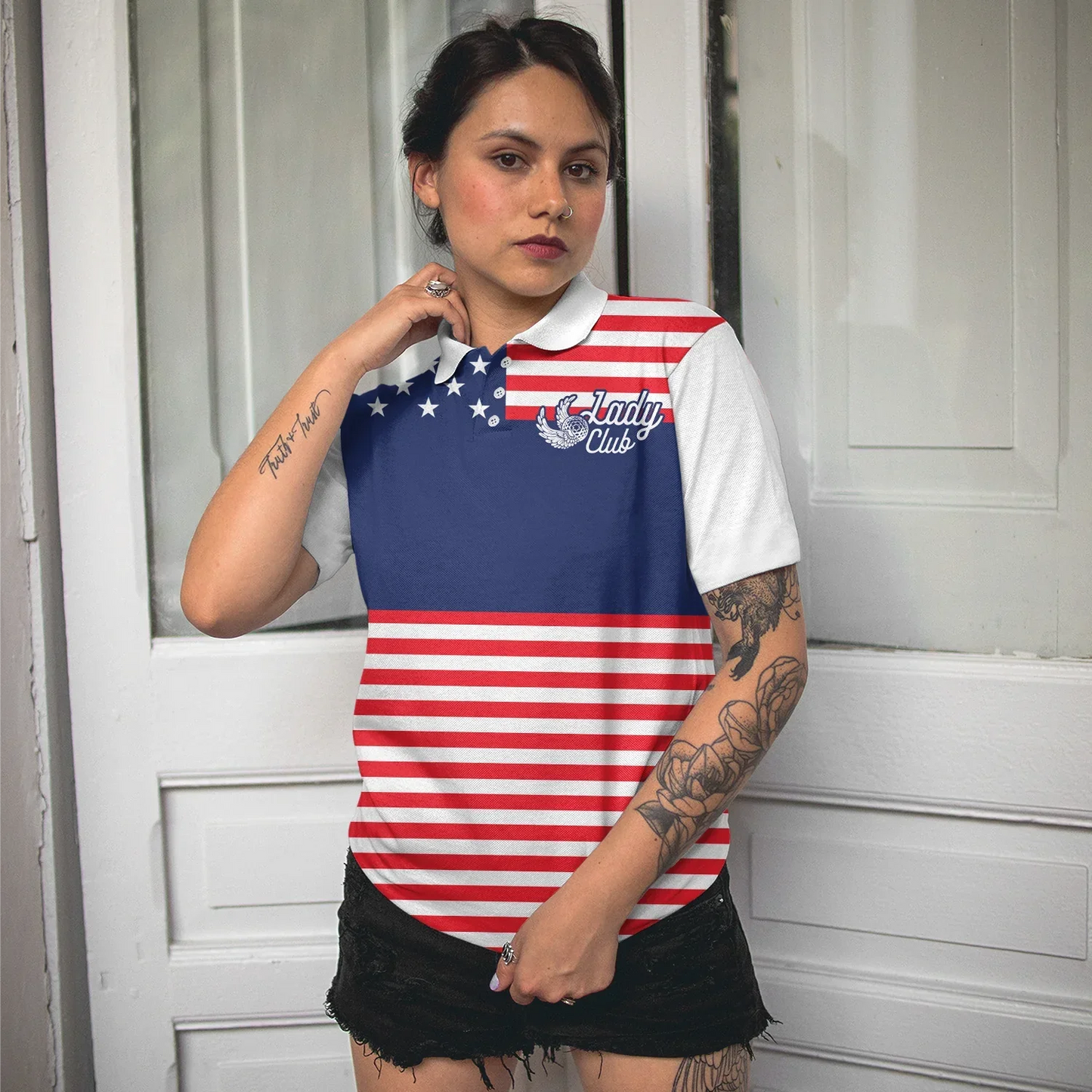 Golf Women Polo Shirt, American Flag Golf Clubs, Lady Squad Golf Polo Shirt For Ladies - Gift For Female Golfers, Golf Lovers - Amzanimalsgift