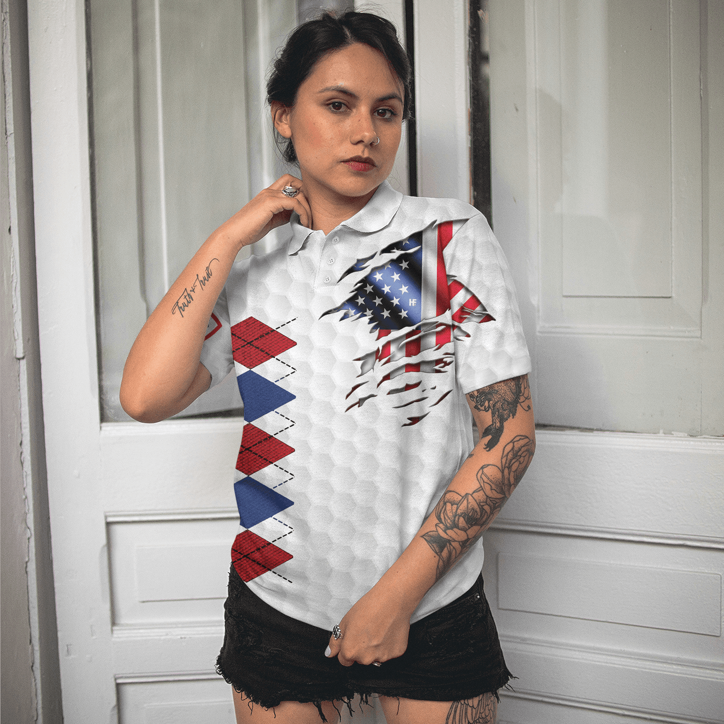 Golf Women Polo Shirt, American Flag With Argyle Pattern, Patriotic Golfing Shirt Design For Men - Best Gift For Golfers, Golf Lovers - Amzanimalsgift