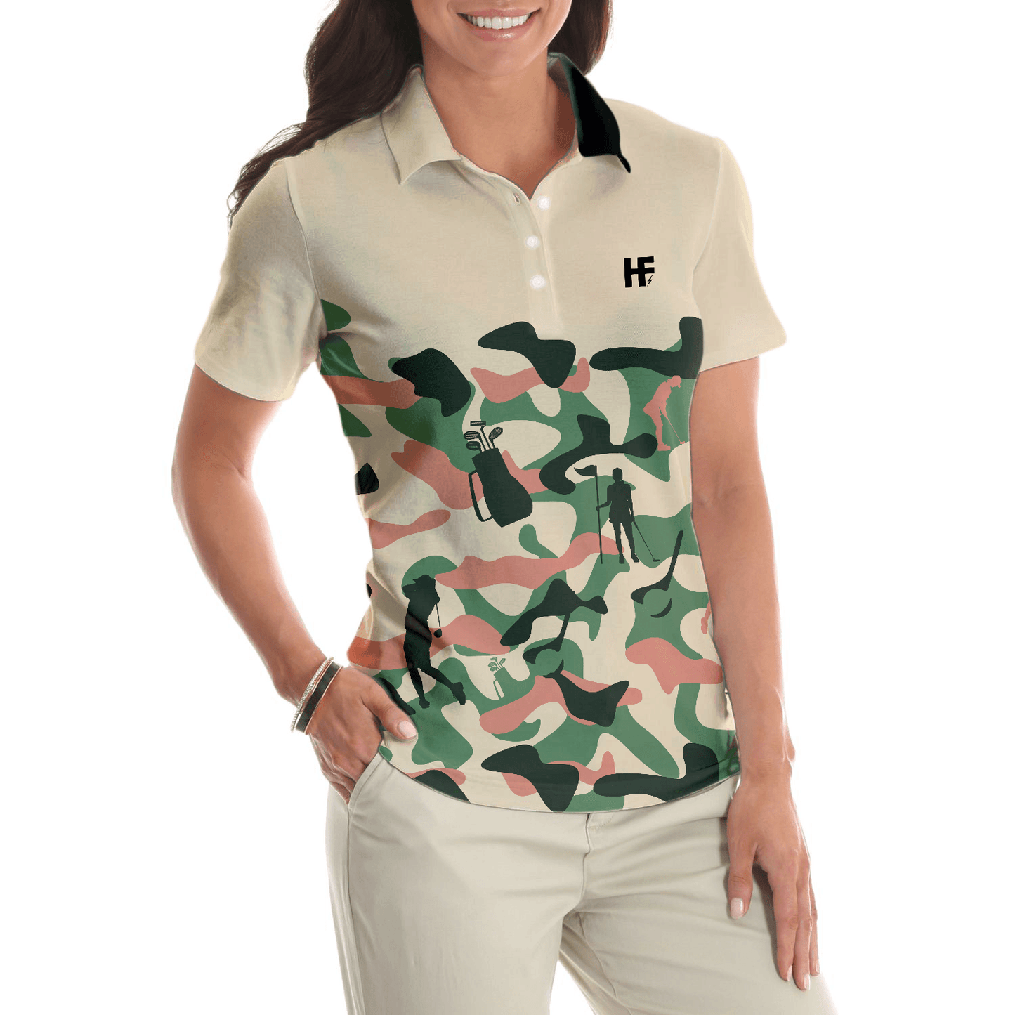 Golf Women Polo Shirt, Camouflage Texture Golf Set For Women, Camo Golf Shirt For Female - Perfect Gift For Ladies, Golfers, Golf Lovers - Amzanimalsgift