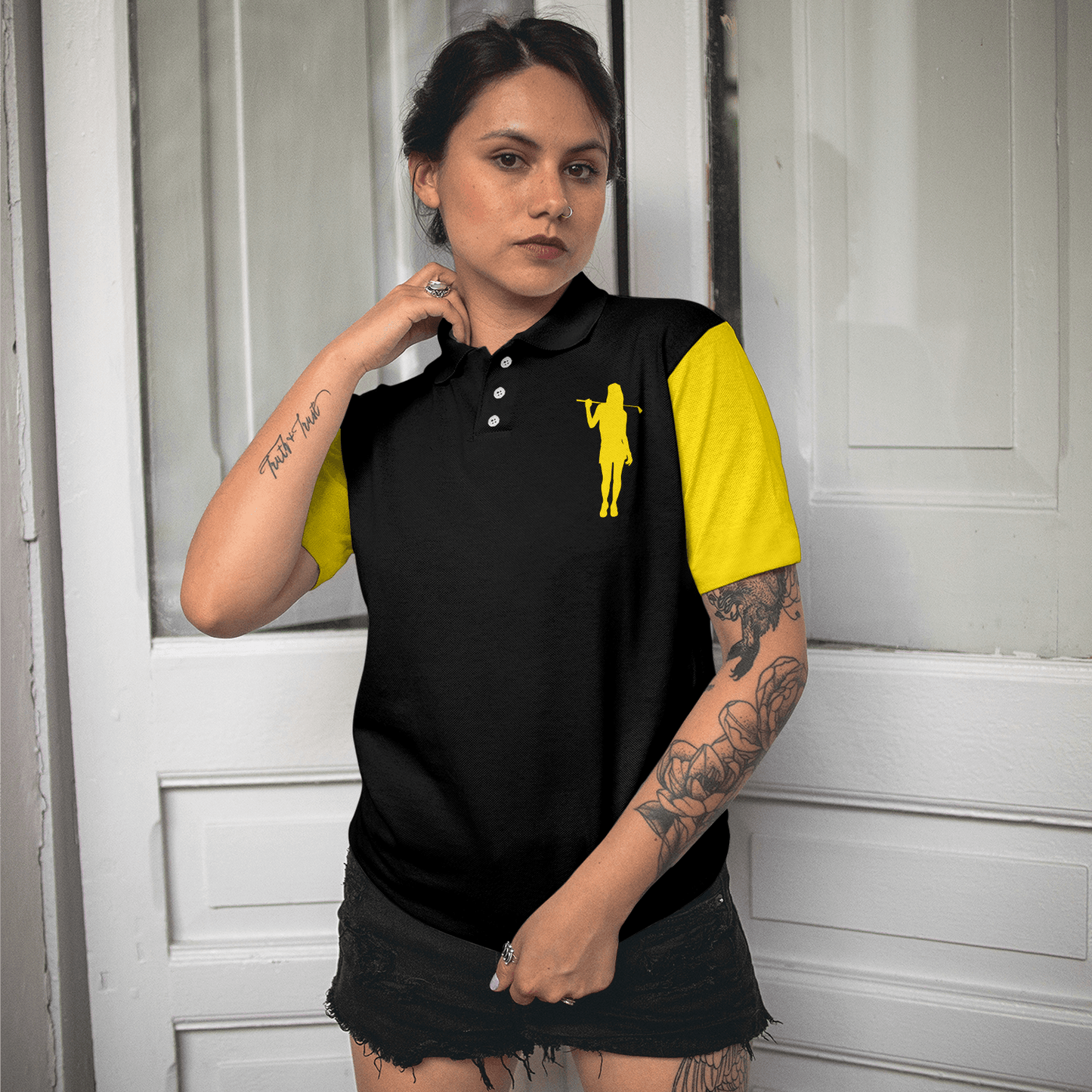 Golf Women Polo Shirt, Definition Of Golf Girl, Black And Yellow Golf Women Polo Shirts, Best Gift For Golf Lovers, Ladies, Female Golfers - Amzanimalsgift