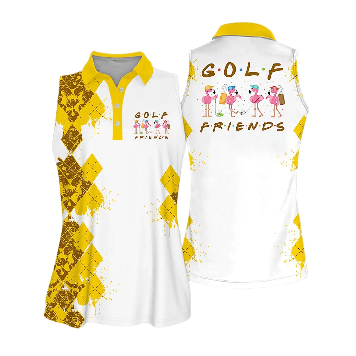 Golf Women Polo Shirt, Golf Friends Flamingo Multicolor, Argyle Pattern Women Polo Shirt - Gift For Mother's Day, Golfers, Female, Golf Lover - Amzanimalsgift