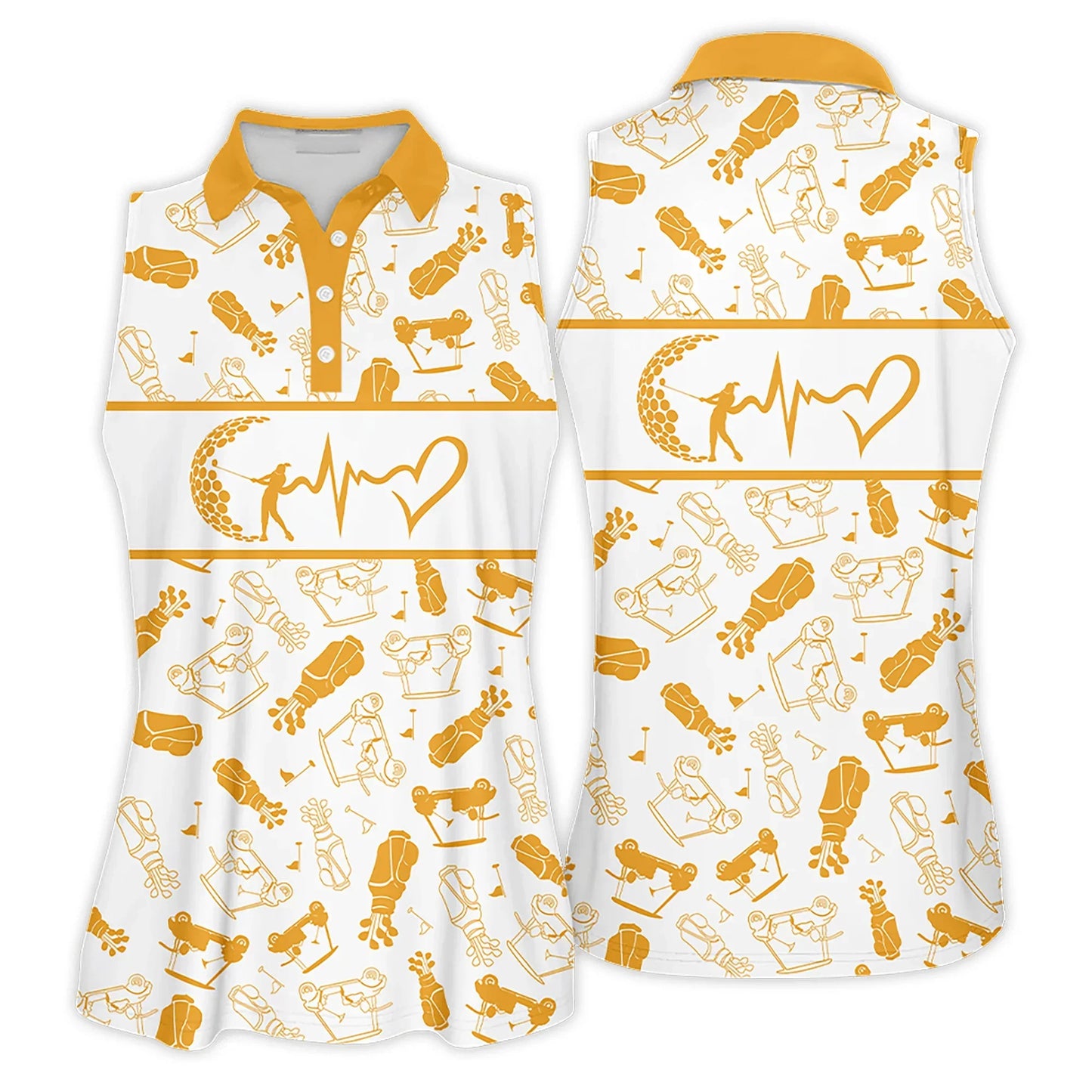 Golf Women Polo Shirt, Heartbeat Golf Clubs Funny Golf Symbol Multicolor Women Polo Shirt - Gift For Golfers, Female, Golf Lovers, Mother's Day - Amzanimalsgift