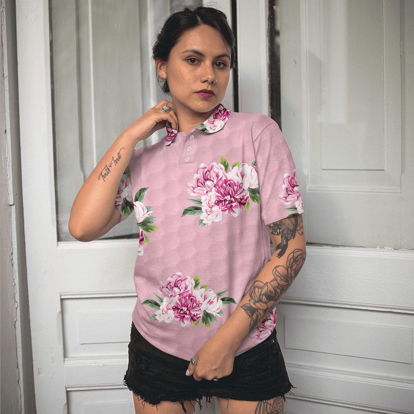 Golf Women Polo Shirt, Pink Watercolor Flowers Women Polo Shirt - Perfect Gift For Female, Ladies, Golfers, Golf Lovers - Amzanimalsgift