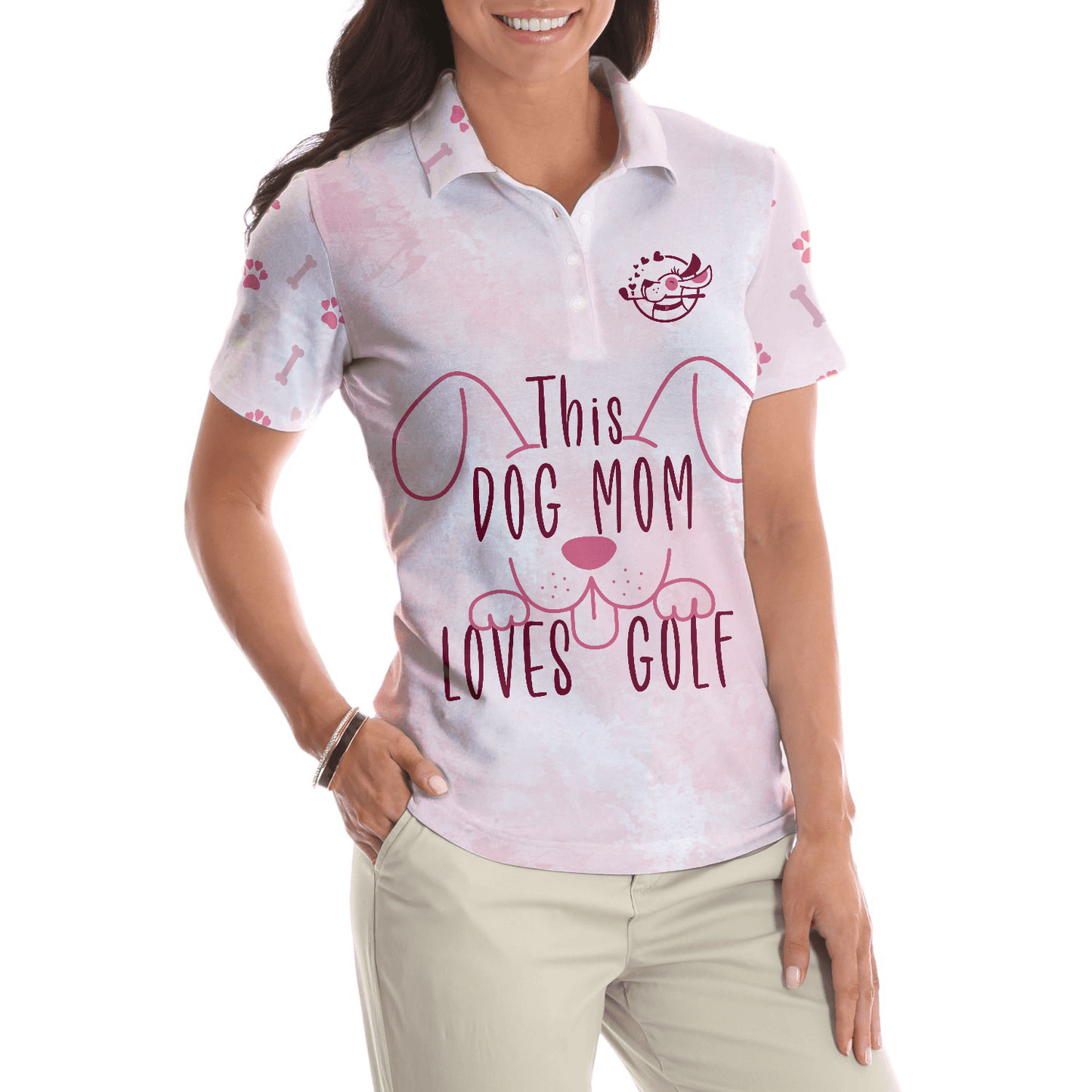 Golf Women Polo Shirt, This Dog Mom Loves Golf Women Polo Shirt, Perfect Cool Golfing Gift For Dog Lovers, Ladies, Female, Golfers, Golf Lovers - Amzanimalsgift
