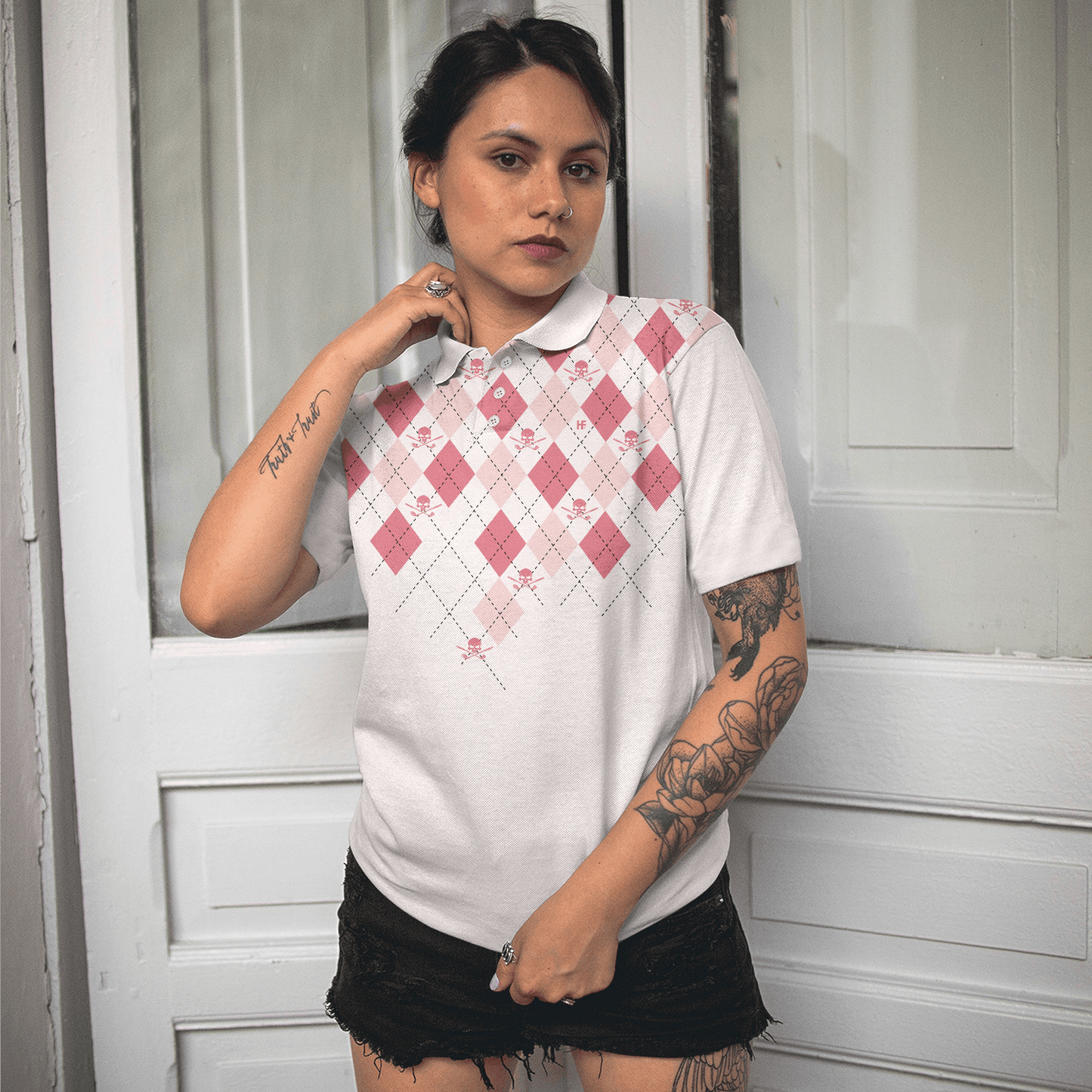 Golf Women Polo Shirt - You Say Girls Can't Golf I Say Watch Me Women Polo Shirts, Light Pink Argyle Pattern Shirt For Ladies - Perfect Gift For Women - Amzanimalsgift