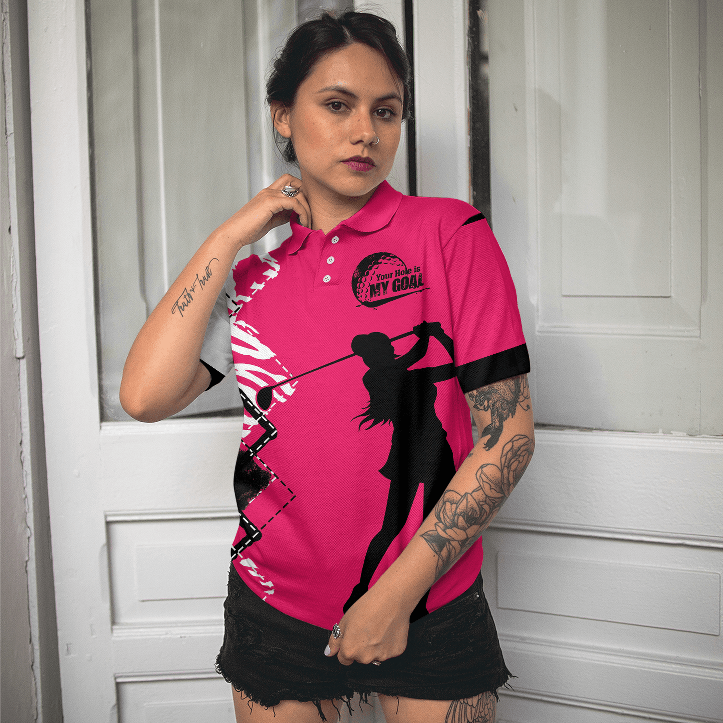 Golf Women Polo Shirt - Your Hole Is My Goal Golf Women Polo Shirts, White And Pink Golf Shirt For Ladies - Perfect Gift For Women, Golfer, Golf Lover - Amzanimalsgift